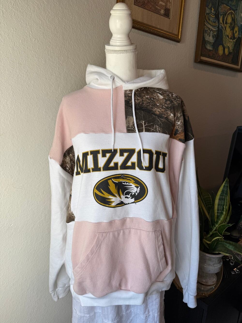 Mizzou Patchwork Pink and Camouflage Upcycle Hoodie